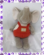 Doudou Peluche Éléphant Gris Salopette Rouge Brique Doudou Et Compagnie