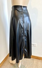 jupe T36 très longue et ample zip métal au dos ou devant faux cuir noir 786!