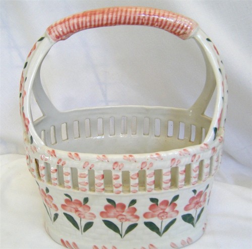 Pink white floral ceramic - pink,