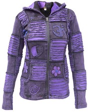 Veste Coton Délavé Hippie Boho Gothique Emo Funky Patchwork Lutin Zip Capuche