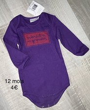 Interdit De Me Gronder 12 MOIS : Babygros Violet Manches Longues Neuf