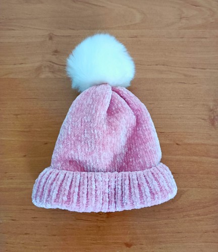 Bonnet rose pompon blanc - rose,