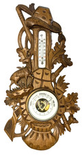Ancien BAROMETRE THERMOMETRE bois sculpté theme CHASSE
