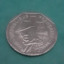 Pièce commémorative  de 2 francs Jean Moulin en nickel 1993 qualité SUP nettoyée