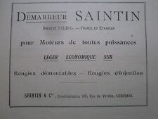 1928 PUB SAINTIN & CIE DEMARREUR SAINTIN MOTEUR AVIATION AVION BOUGIE FRENCH AD