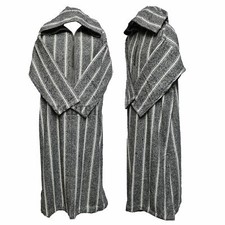 Marocain Gris Blanc Cassé Rayé Laine Cachemire Mélange à Capuche Thobe Djellaba