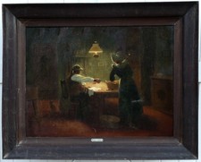 CHARLES LIEBERT XIXe XXe -GRANDE & BELLE TOILE  A RESTAURER- L’INTÉRIEUR BRETON