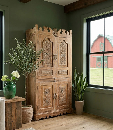 Antique hand carved armoire - carved,