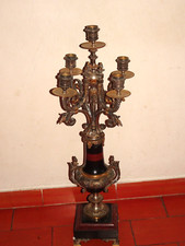 Grand Chandelier en bronze argenté,doré et marbre rouge et noir .XIX°.Bougeoir.