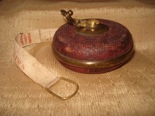 Mètre Ruban Enrouleur Cuir & Laiton - Outil Ancien