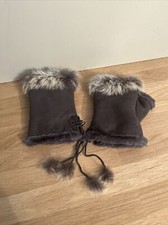 Paire de Mitaines D’hiver Femme Couleur Gris Acrylique Effet Peau Poils De Lapin