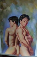 tableau peinture originale huile sur toile homme nu intégrale /gay male painting