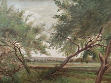 Petit Tableau Ancien Peinture Huile HST Ecole Francaise de Barbizon Campagne XIX
