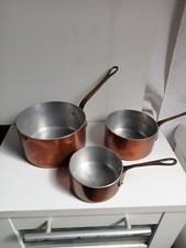 lot de 3 casseroles alimentaire en cuivre  manche laiton 650gr, exellent état