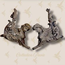 ? SCULPTURE EN BOIS – DUO DE SPHINX ? STYLE MOULURE MURALE – BOIS BRUT SCULPTÉ