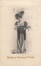 CP BONNE ANNEE FEMME ELEGANTE