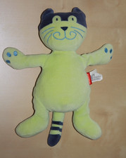 doudou peluche MARESE Chat vert  bleu ETAT PARFAIT