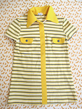 Chemise à col vintage Trevira 2000 jaune rayée années 70'S Femme taille 36