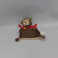 Doudou plat singe marron rouge