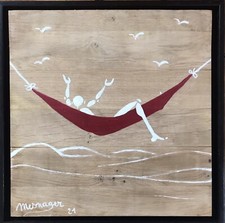 Jérôme MESNAGER (1959).Hamac,2021. Acrylique sur bois.SBG.40x40.Encadré