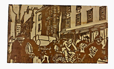 matrice bois gravé d'après Renefer Myriam Harry Siona à Paris scène de rue 1930