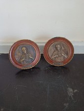 Paire d'icone religieuse Charles Lavriller Jésus Christ tour en bois