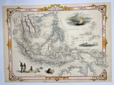 EAST INDIES MALAYSIA PHILIPPINES 1851 JOHN TALLIS NICE ANTIQUE MAP 19TH CENTURY