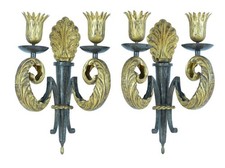 APPLIQUE GILBERT POILLERAT 1940 METAL DORE BAROQUE DESIGN DECO SCONCES X 2 RARE