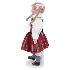 1:12 Dollhouse Doll Miniature Porcelain Long Braid Red Dress Girl Mini Toy Doll