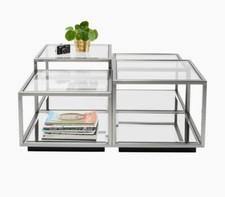 Table Basse Ensemble Argent Miroir Verre Table de Salon 4 Piece