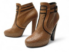 CHAUSSURES HERMES BOTTINES MOTIFS H PERFORES 39 EN CUIR MARRON SANGLE BOOTS 990€