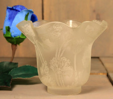 Antique French Oil Lamp Shade Acid Etched Glass Poppy Flowers St Louis c1900