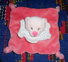 5PA /  DOUDOU PLAT KIMBALOO OURS COL ROSE BLANC POIS BLEU TBE