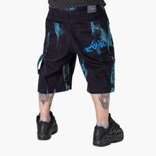 Bermuda en jean noir sale turquoise THE BLUESKIN SKATE RAP BAGGY HIP HOP bss74