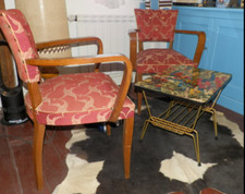 Ancienne table de salon/bout de canapé & porte-revues pieds Eiffel années 50