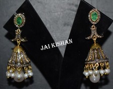 Jhumka Émeraude Perle Pierre Précieuse Diamant Pavé 925 Argent Sterling D Bijoux