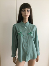 chemise vintage vichy vert blanc broderies chevaux Cavalier Rodéo Texas taille M