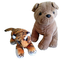 Grand Lot 2 Peluches Doudou Chien 27 cm (TBE) & Tigre 24 cm (BE) Doux & Adorable