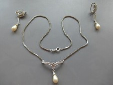 parure tbé 12gr perles Majorque argent rhodié poinçons chaîne 40cm,et b.oreilles