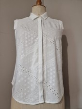 IKKS : CHEMISE SANS MANCHES BLANCHE BRODERIES ANGLAISES EMBROIDERY CHEMISIER 