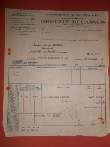 Ancienne facture breuzin - facture,
