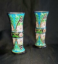 Superbe Rare Paire Vases Diabolos Emaux Bordeaux Vieillard 19ème Top+++ 