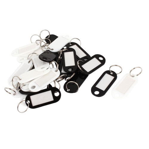 White black plastic keychain - white,