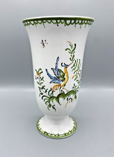Vase ancien en faïence de Moustiers signé Lallier, décor oiseau peint à la main