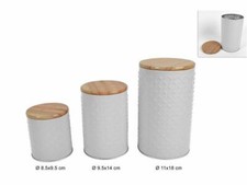 X Set 3 Tris Pots Rangements avec Couvercle en Étain Émaillé Blanc Dfh