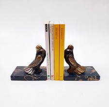 Paire Serre-livres Sculpture animal Pigeons Art Déco régule et marbre