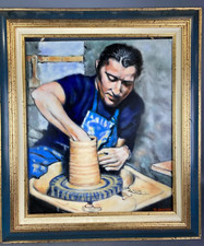 Spectaculaire toile 70 x 62 cm signé Robert AYMARD "Le potier brun à son tour"