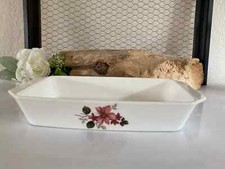 11 ⚜️ Ancien Plat à Four Gratin Rectangulaire Blanc Arcopal France Décor Fleurs