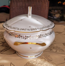 SOUPIÈRE FLEURIE DOREE EN PORCELAINE DE LIMOGES ANNÉES 70