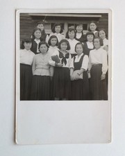 Groupe classe écolières japonaises, uniforme - Photo ancienne snapshot
